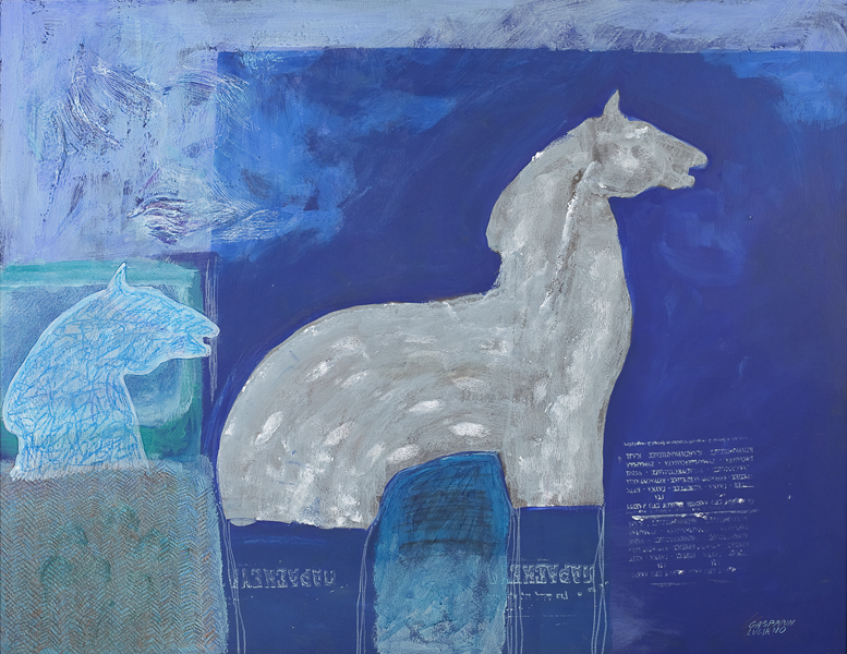 Pensiero blu, 2012 acrilico su tela, 57 x 59 cm.