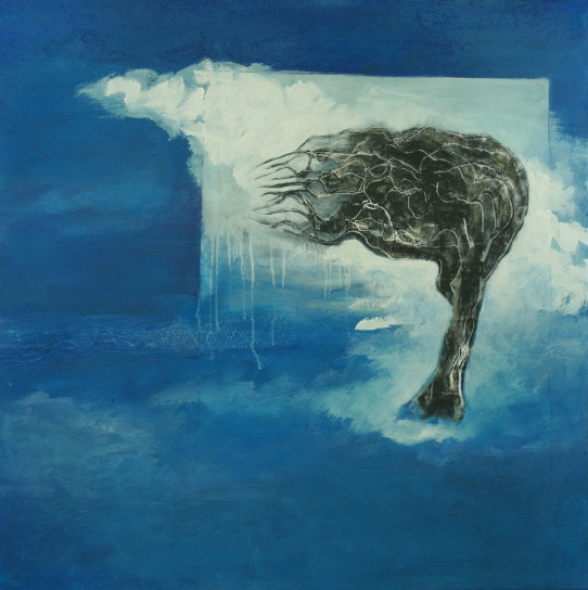 Il vento e il cielo, 2014 Tecnica mista su tela, 100 x 100 cm.